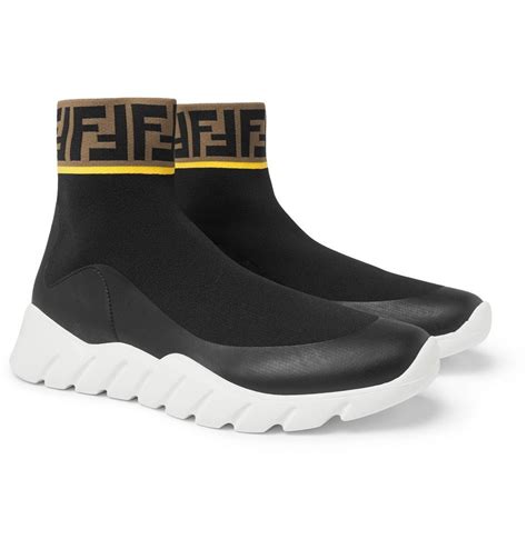 fendi high-top stretch knit sneakers|fendi shearling trimmed sneakers.